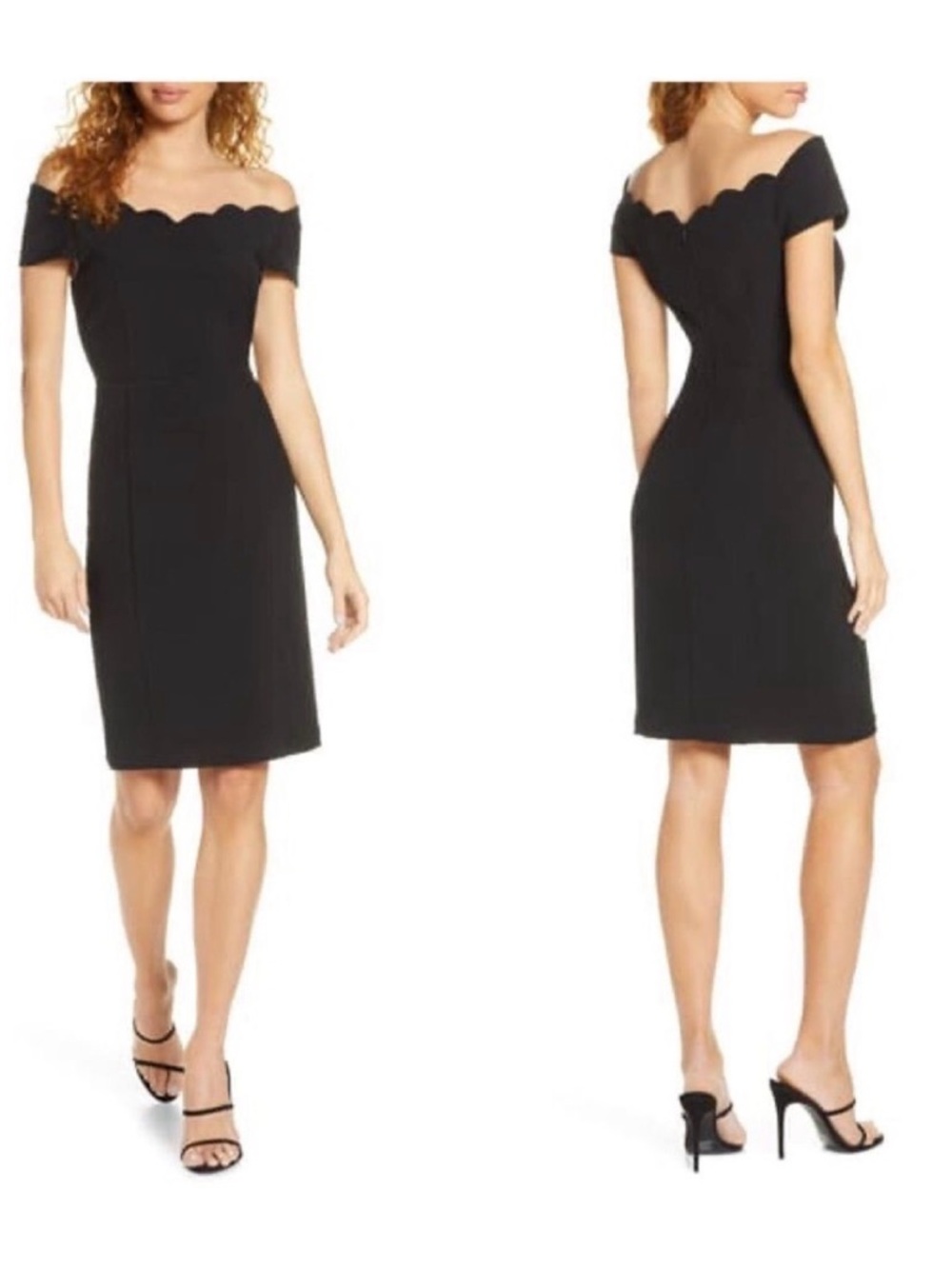 Harlan Off-Shoulder Scallop Sheath Dress in Black - New With Tags